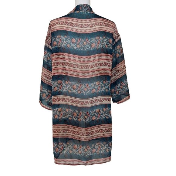 Wallflower Blue Floral Sheer Open Front Kimono Arm Holes Size Large - Picture 2 of 12
